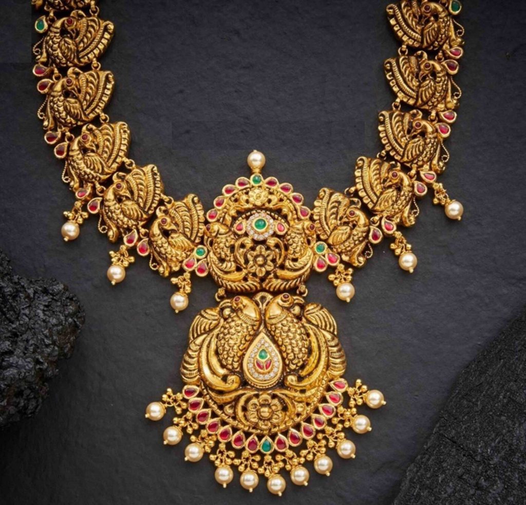 Buy Bridal Wedding Gold Necklace Design Forming Gold Peacock Design Necklace  Set