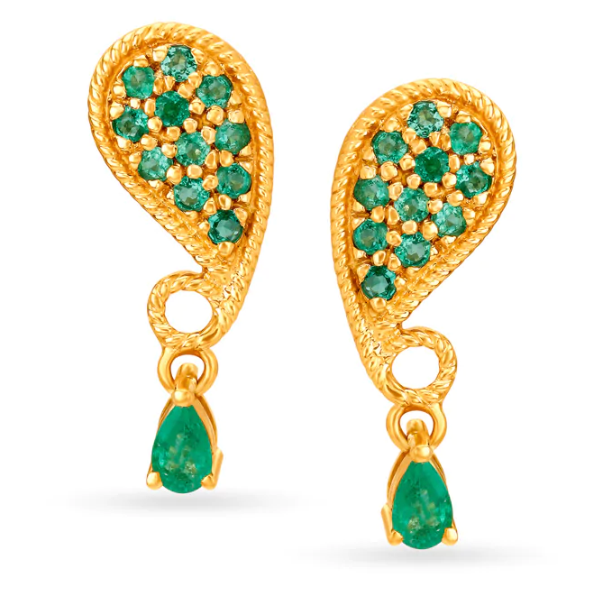 Emerald Gold Earrings | Dhanalakshmi Jewellers
