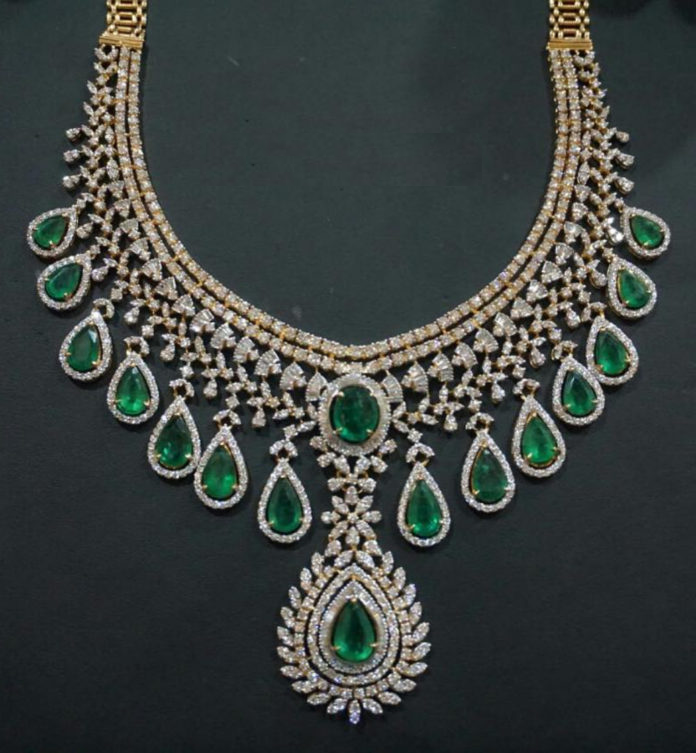 Gold Necklace Designs with Green Stones - Dhanalakshmi Jewellers