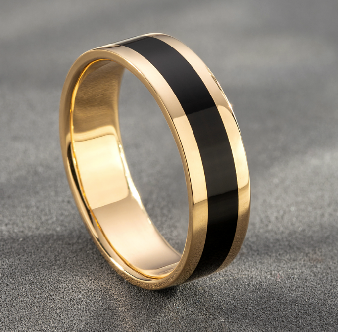 8mm Men's Two Tone Tungsten Carbide Ring Black Brushed Gold Plated Beveled  Edges Wedding Band Size 7-12 - Tungsten Ring Direct